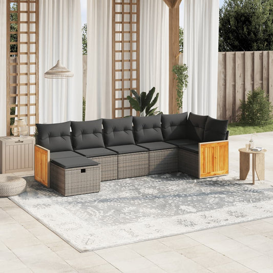 Set De Sofás De Jardín 7 Piezas Con Cojines Ratán Pe Gris / Vetonek_0