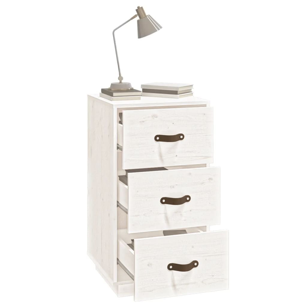 Mesita De Noche Madera Maciza De Pino Blanco 40x40x75 Cm_2