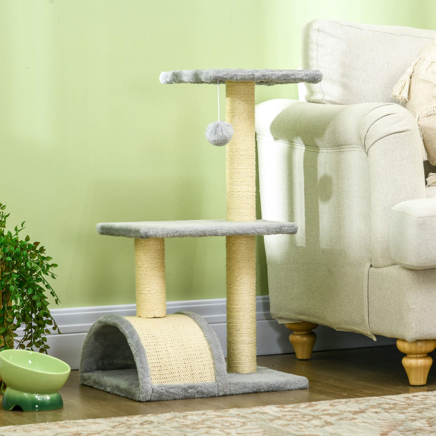 Pawhut Árbol Rascador Para Gatos Mediano De 3 Niveles 40x35x72 Cm Gris Claro_1