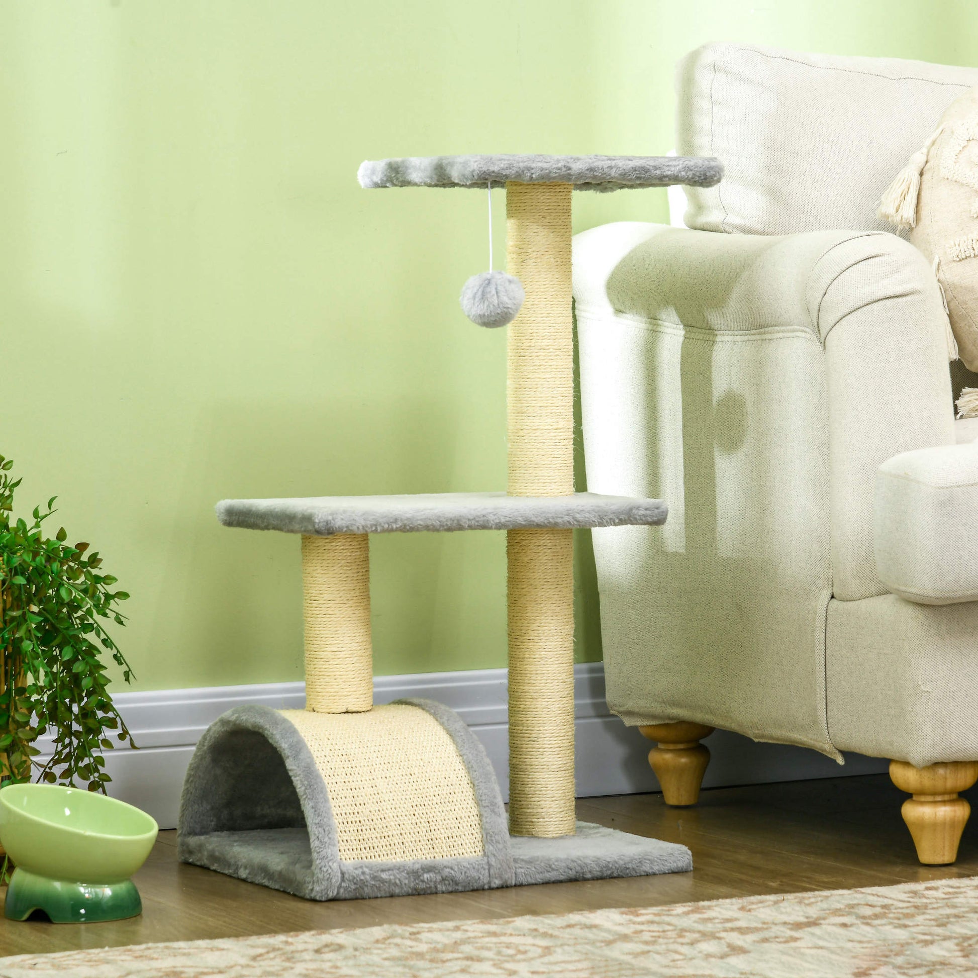 Pawhut Árbol Rascador Para Gatos Mediano De 3 Niveles 40x35x72 Cm Gris Claro_1