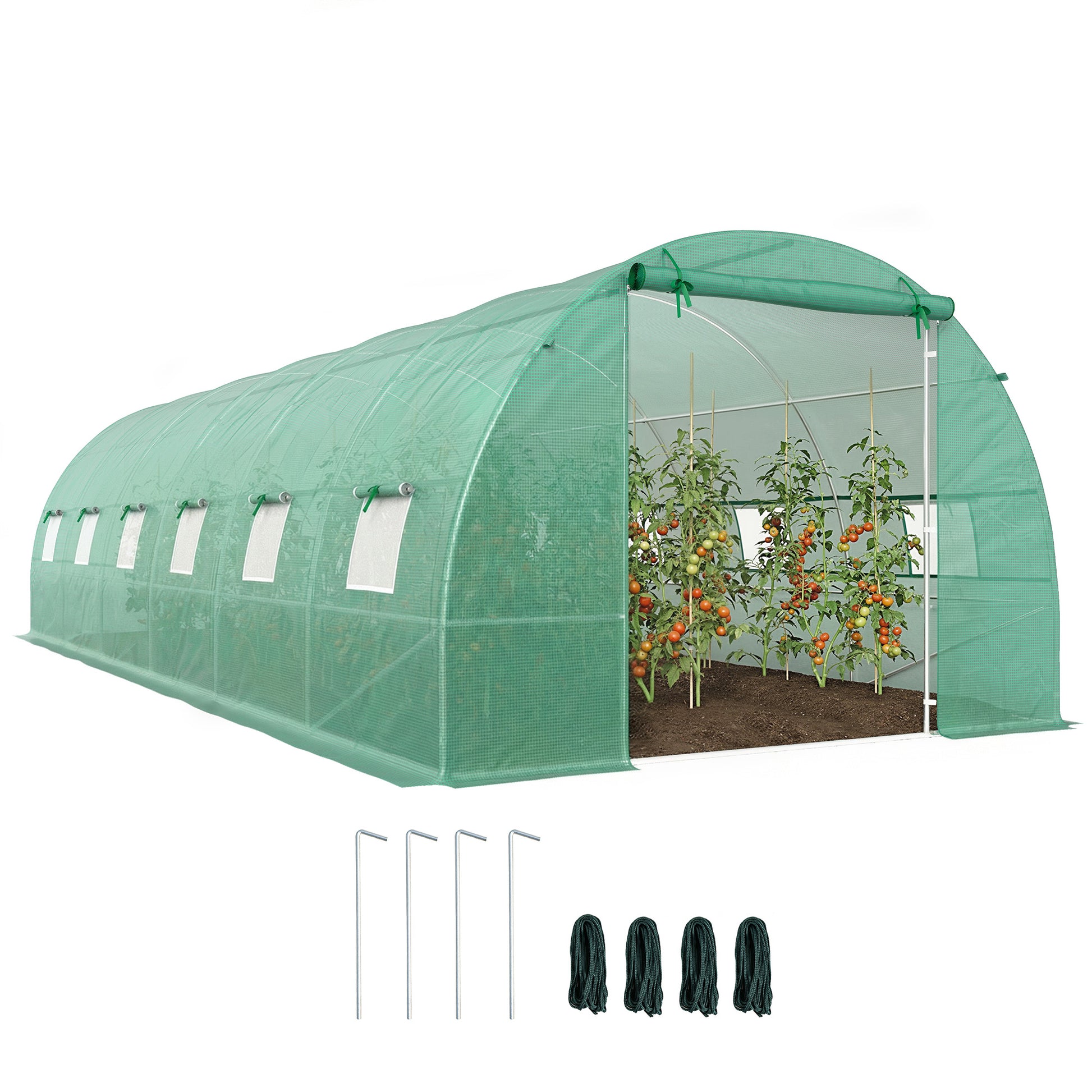 Outsunny Invernadero De Túnel 8x3x2 M Con 12 Ventanas Cubierta Pe Cultivo Verde_0