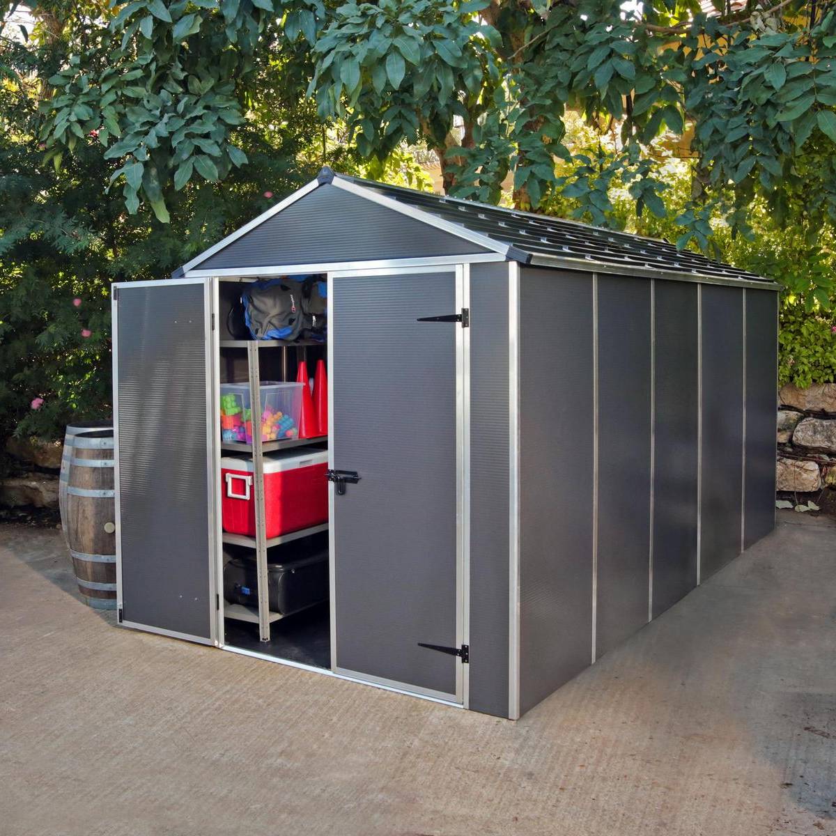 Cobertizo de jardín Rubicon 185x378 cm gris oscuro Canopia