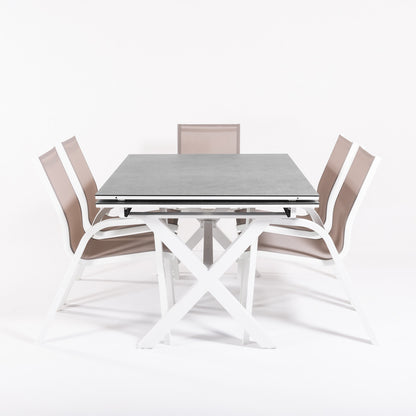 Conjunto De Mesas Y Sillas Reforzadas Para Terraza, Mesa Extensible 150 A 250 Cm, Aluminio Y Cristal, Color Blanco_3