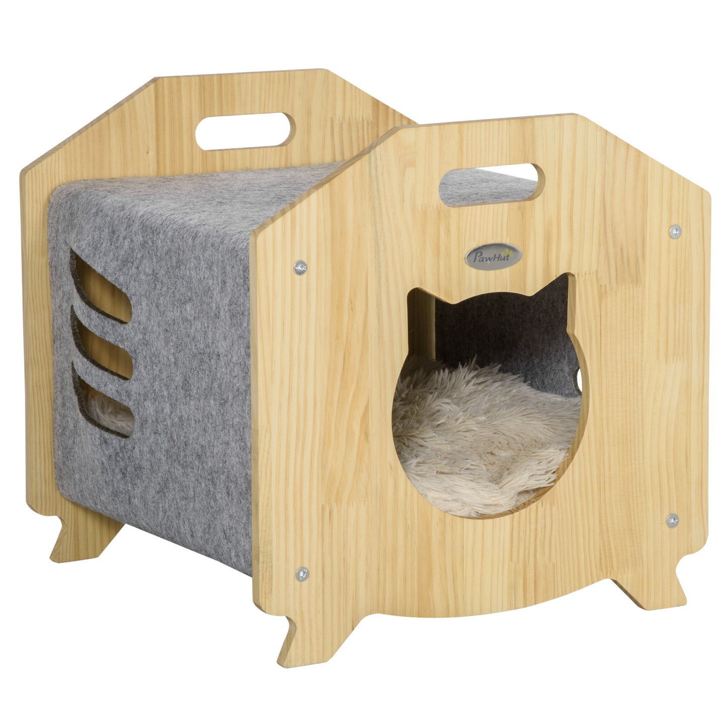 Pawhut Caseta De Gatos Madera Con Cojín Lavable Orificio Entrada 40x39x40cm_0