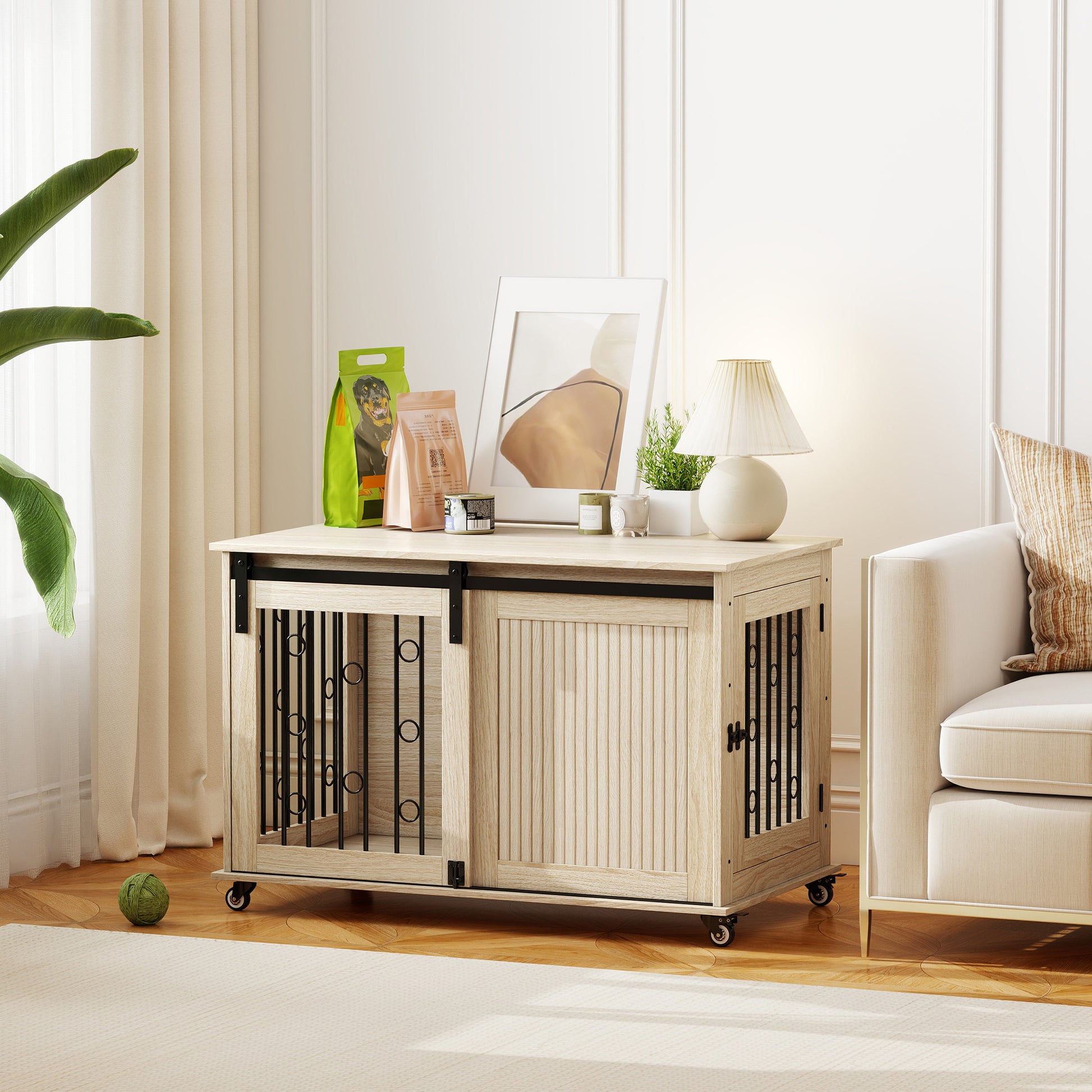 Pawhut Jaula Para Perros Mesa Auxiliar Con 2 Puertas Y Cierre 100x56x65 Cm Roble_1