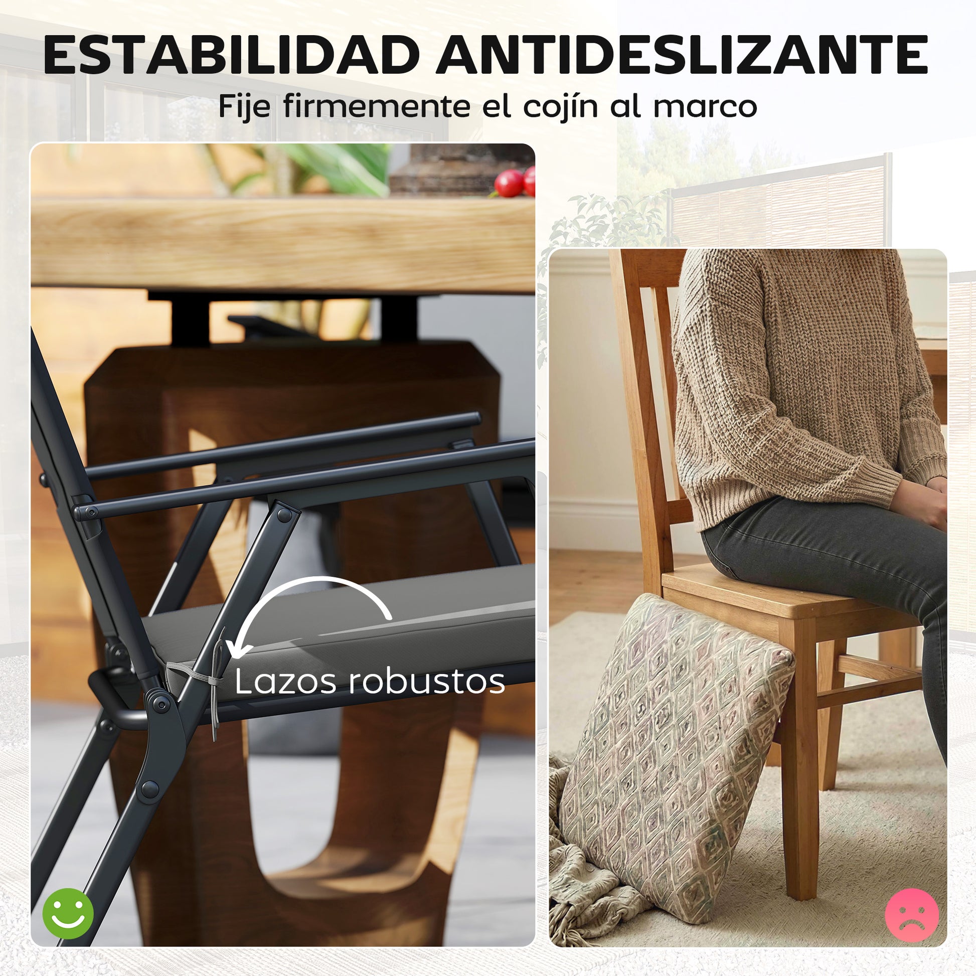 Outsunny Juego De Cojines Para Sillas De Comedor De 6 Piezas 46x42x7 Cm Gris_5