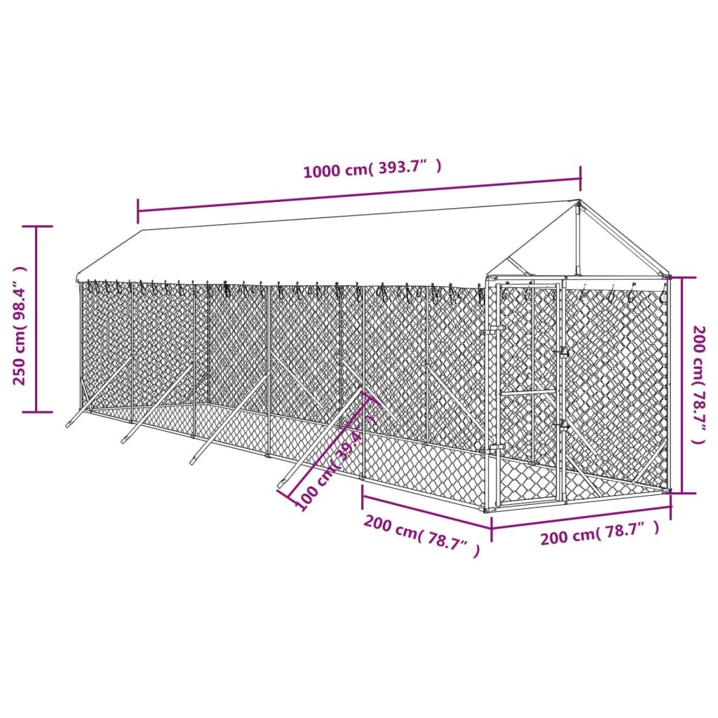 Vidaxl Perrera De Exterior Con Toldo Acero Galvanizado Plata 2x10x2,5m_2