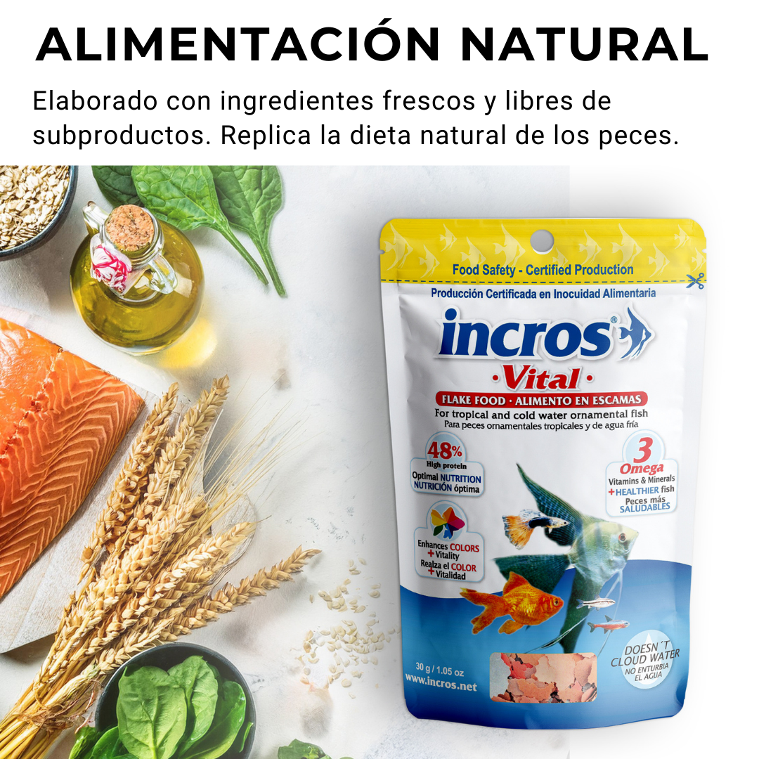 Comida Para Peces Tropicales, Alimento Premium En Escamas, No Ensucia El Agua, Incros Vital_4