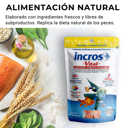 Comida Para Peces Tropicales, Alimento Premium En Escamas, No Ensucia El Agua, Incros Vital_4