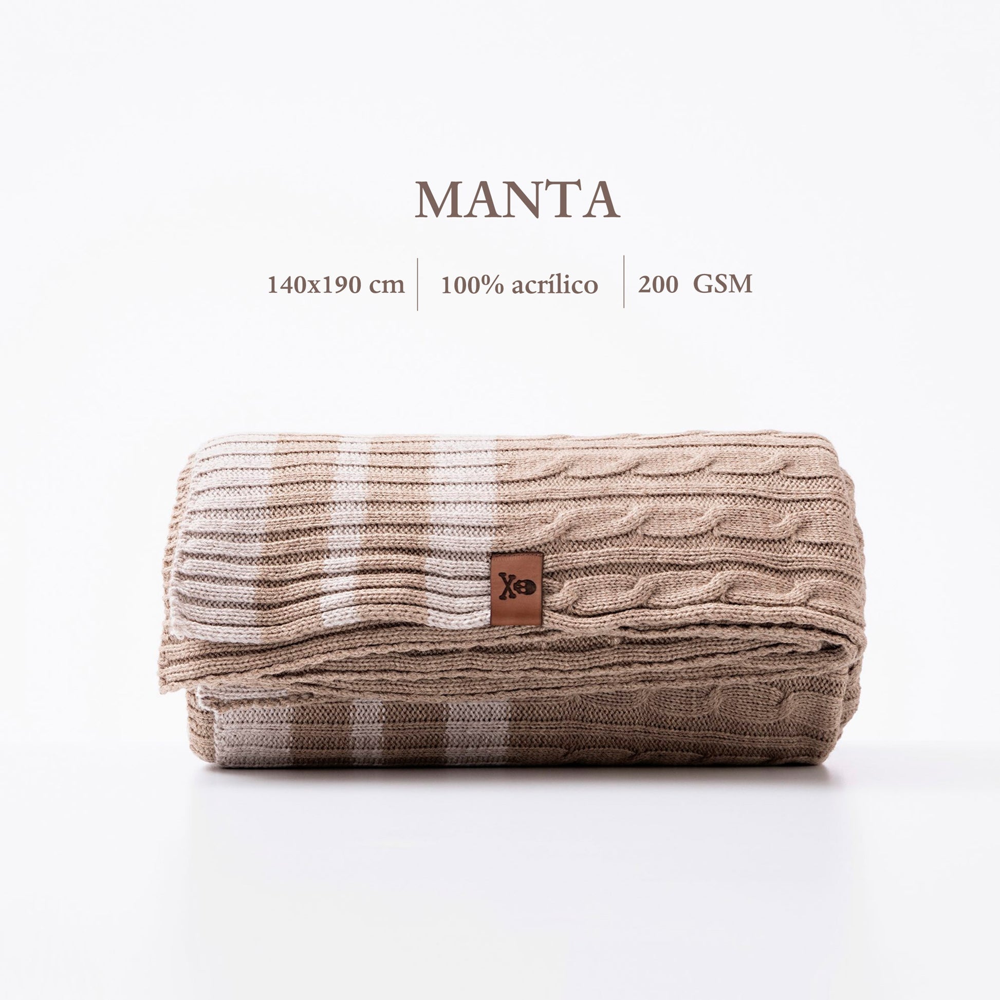 Manta Punto De Ochos 140x190cm 100% Acrílico 200gsm Marrón Con Rallas Beige Scalpers Home