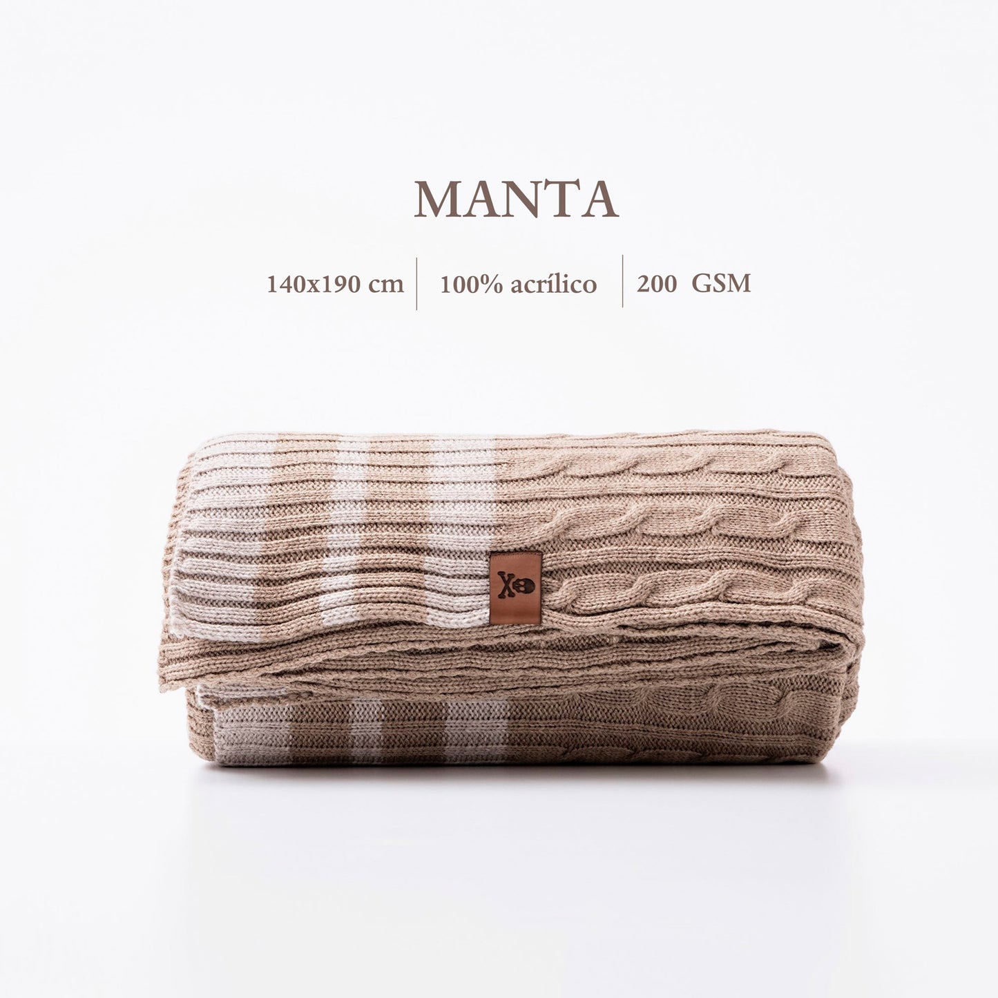 Manta Punto De Ochos 140x190cm 100% Acrílico 200gsm Marrón Con Rallas Beige Scalpers Home_2