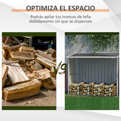 Outsunny Casetilla Para Leña De Jardín Acero Galvanizado 185x84x133,5/148,5 Cm_4