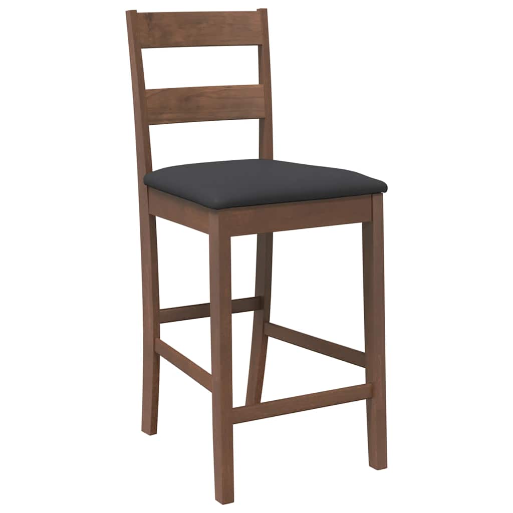 Taburetes De Bar Con Cojines 2 Uds Madera Maciza Marrón Caucho_2