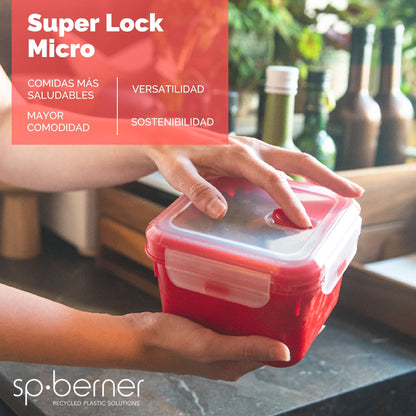 2x Herméticos Super Lock Micro 680 Ml. Aptos Para Cocinar Al Vapor En El Microondas, Ideal Transporte Y Almacenamiento De Alimentos, Cierre Clip