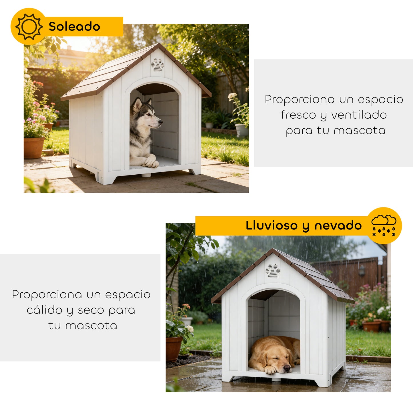 Pawhut Caseta Para Perros Grandes Exterior De Plástico Impermeable Marrón Oscuro_5