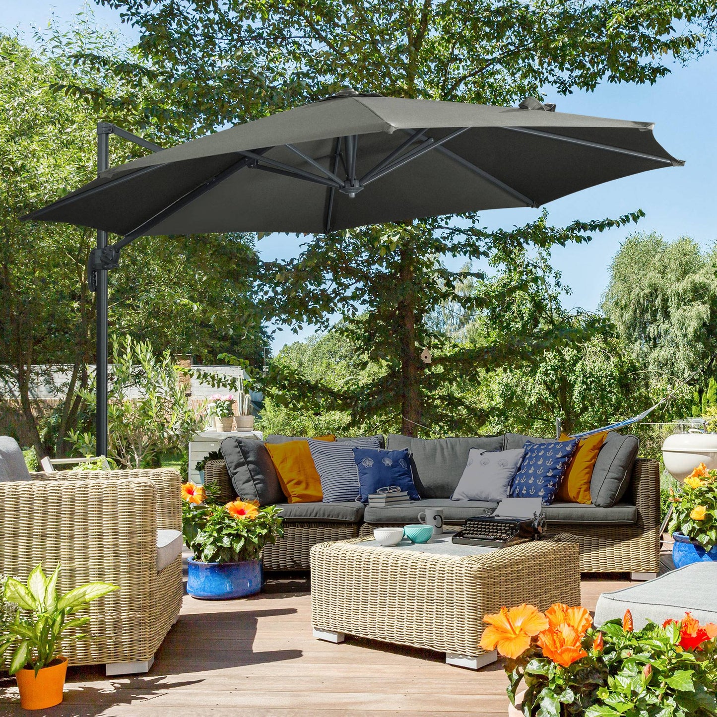 Outsunny Sombrilla De Jardín De Aluminio Ø300x250 Cm Con Manivela Gris_1