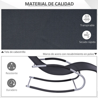 Outsunny Conjunto De 2 Mecedoras De Exterior Con Reposacabezas 63x144x84cm Negro_5