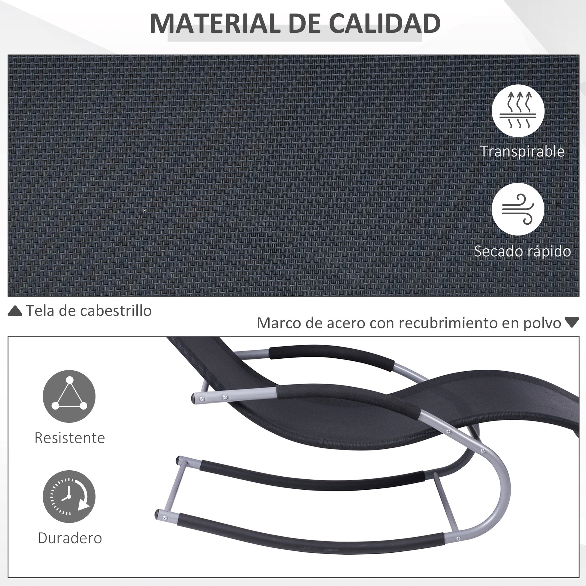 Outsunny Mecedora Para Jardín Con Reposacabezas 63x144x84 Cm Negro_5