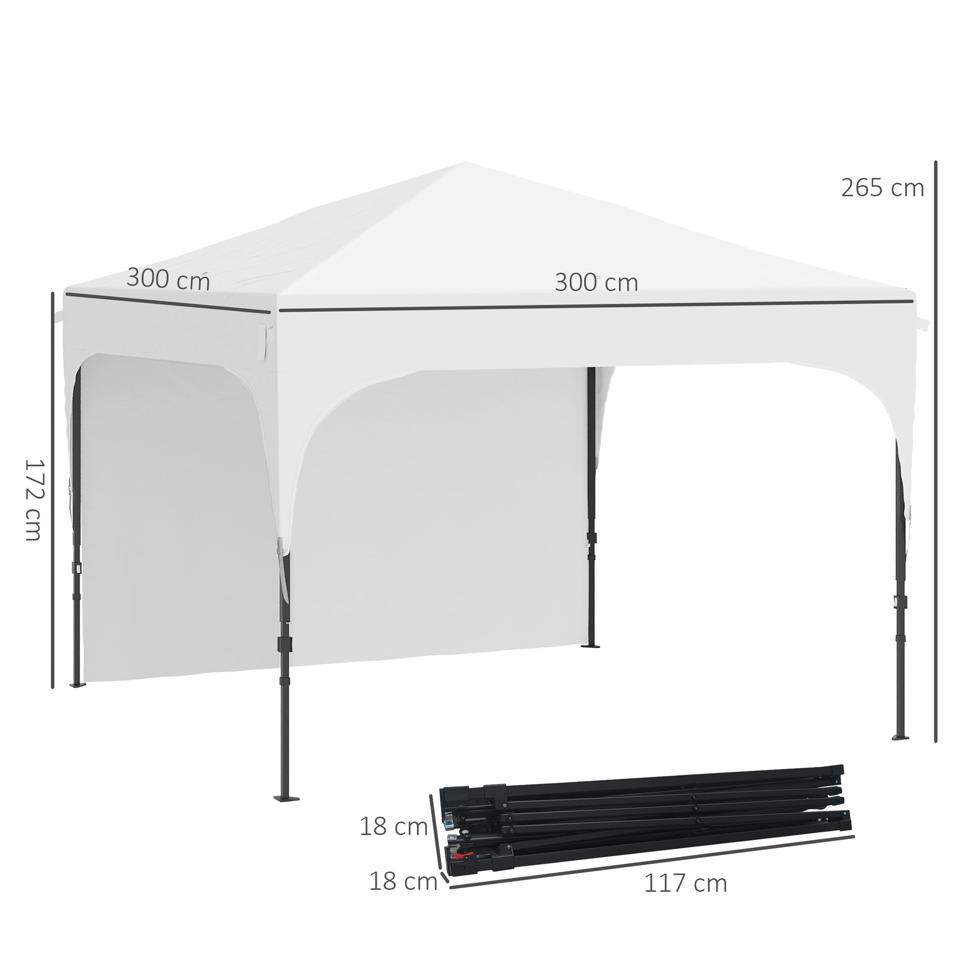 Outsunny Carpa Plegable 3x3 M Altura Ajustable 1 Pared Lateral Blanco_2