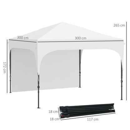 Outsunny Carpa Plegable 3x3 M Altura Ajustable 1 Pared Lateral Blanco_2