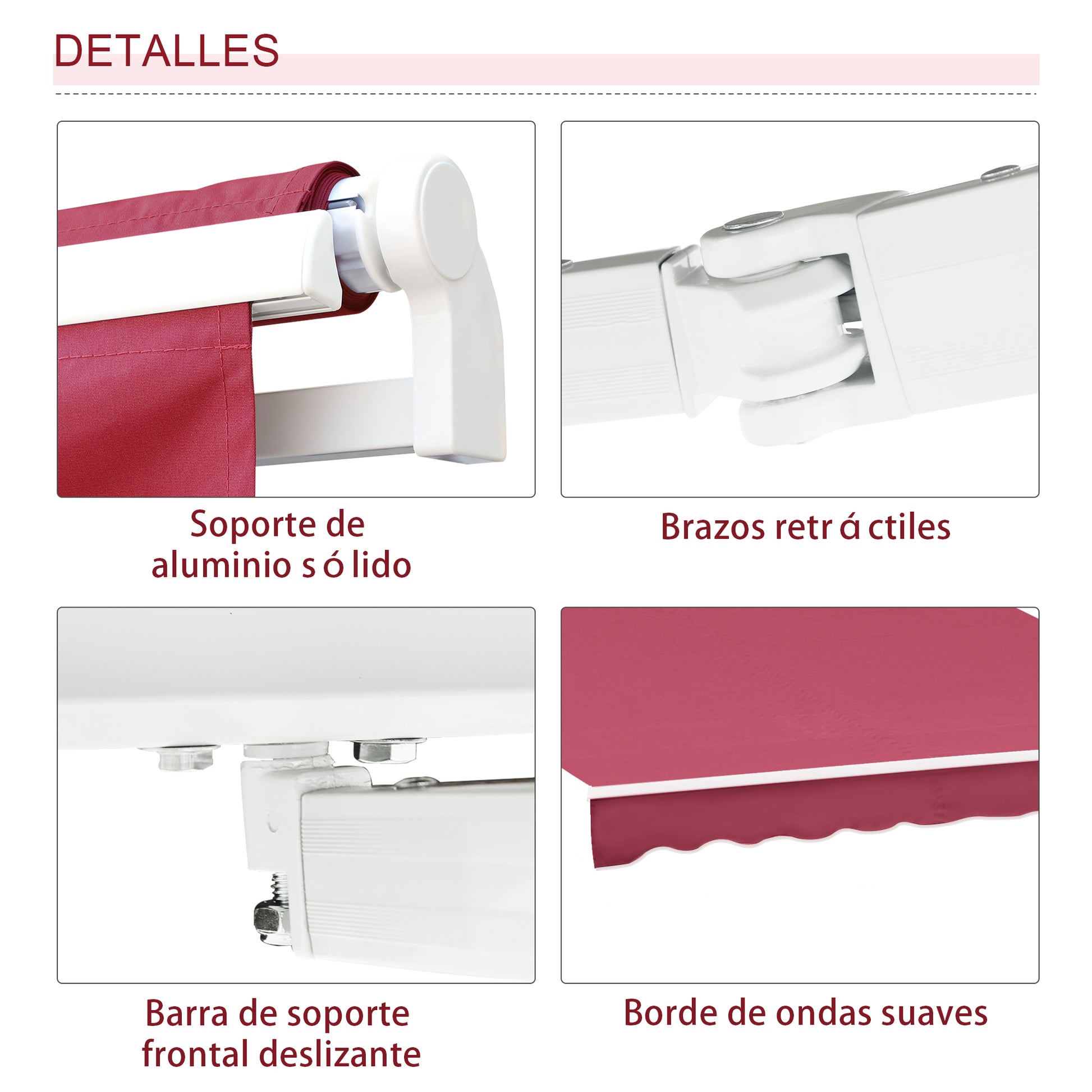 Outsunny Toldo Manual Plegable De Aluminio Con Manivela 395x245 Cm Rojo_5