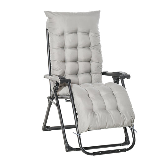 Outsunny Tumbona Plegable Cojín Extraíble 90x65x110cm 120kg Jardín Gris_0