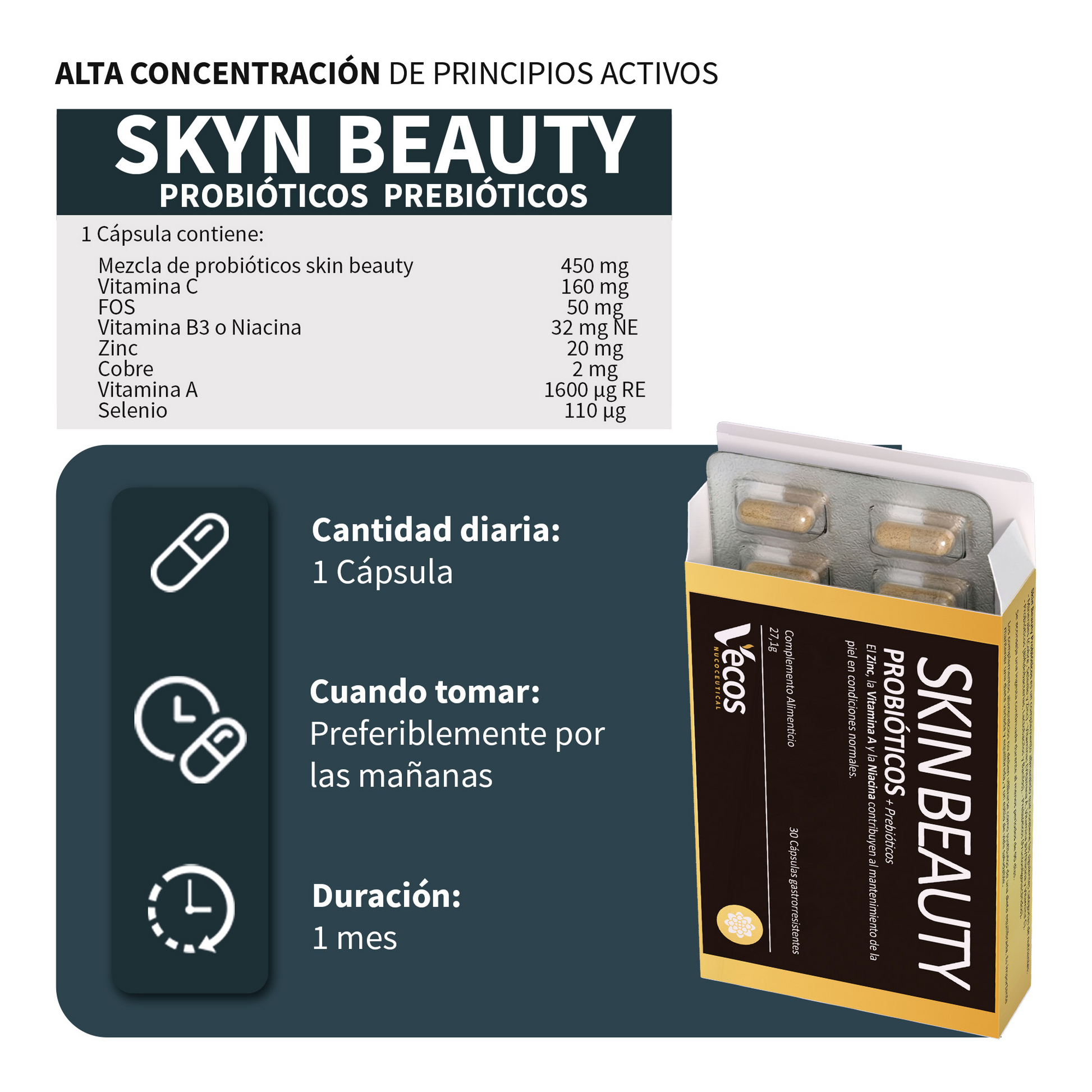 Skin Beauty Probióticos Vecos 30 Cápsulas | Para Piel Con Imperfecciones Y Brotes De Acné | 9 Billones Ufc + Fos_2