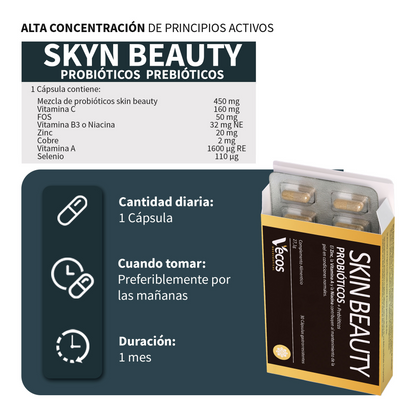Skin Beauty Probióticos Vecos 30 Cápsulas | Para Piel Con Imperfecciones Y Brotes De Acné | 9 Billones Ufc + Fos_2