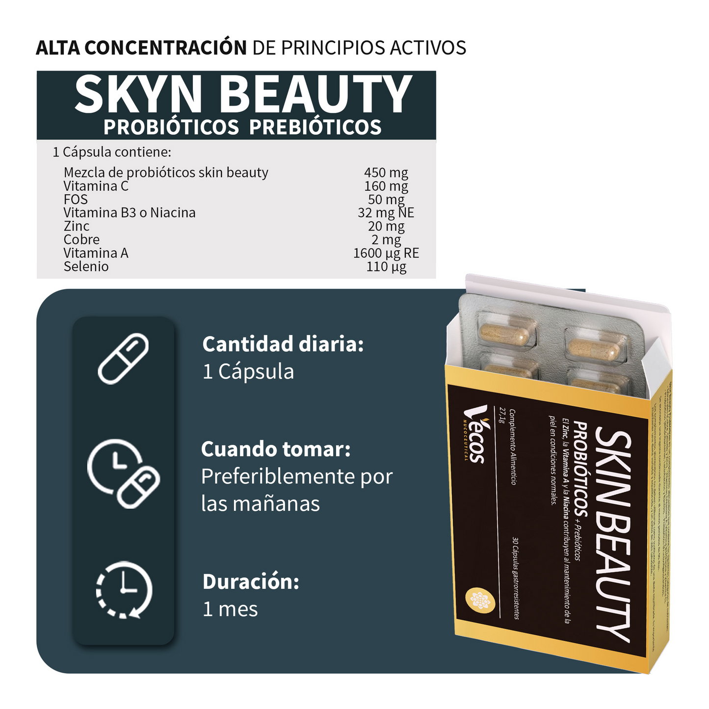 Skin Beauty Probióticos Vecos 30 Cápsulas | Para Tu Piel Y Microbiota | 9 Billones Ufc + Zinc Y Vitamina C_2