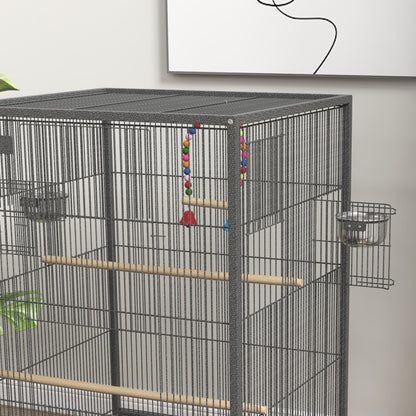 Pawhut Jaula Para Pájaros Con Ruedas Comederos Perchas 48x46x78 Cm Gris_4