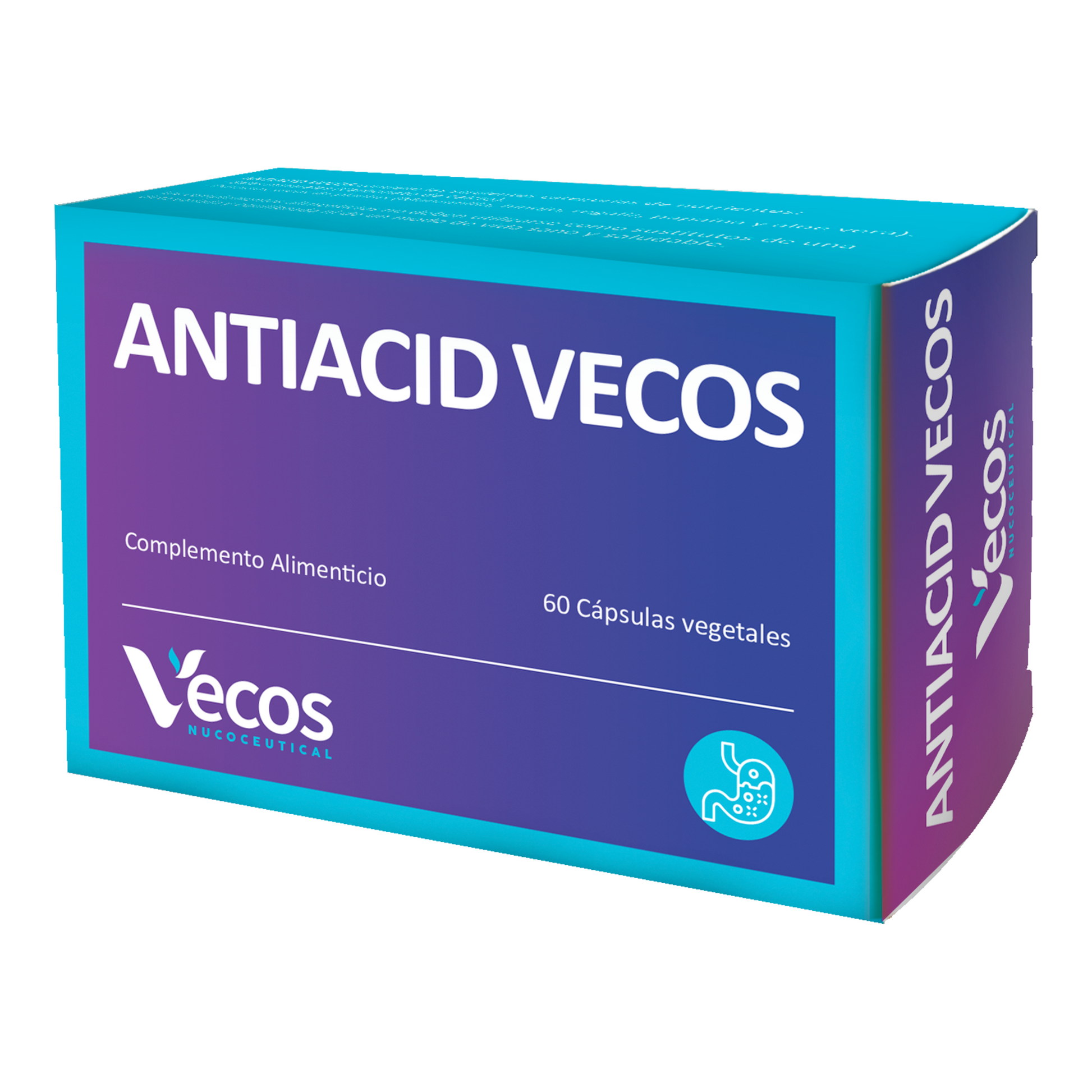 Antiacid VECOS (60 cápsulas) | Antiácido y antirreflujo | Alginato de sodio y Calcio | Alivio rápido con Formula vegetal_0