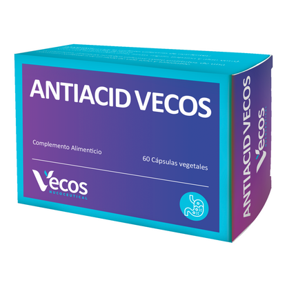 Antiacid VECOS (60 cápsulas) | Antiácido y antirreflujo | Alginato de sodio y Calcio | Alivio rápido con Formula vegetal_0