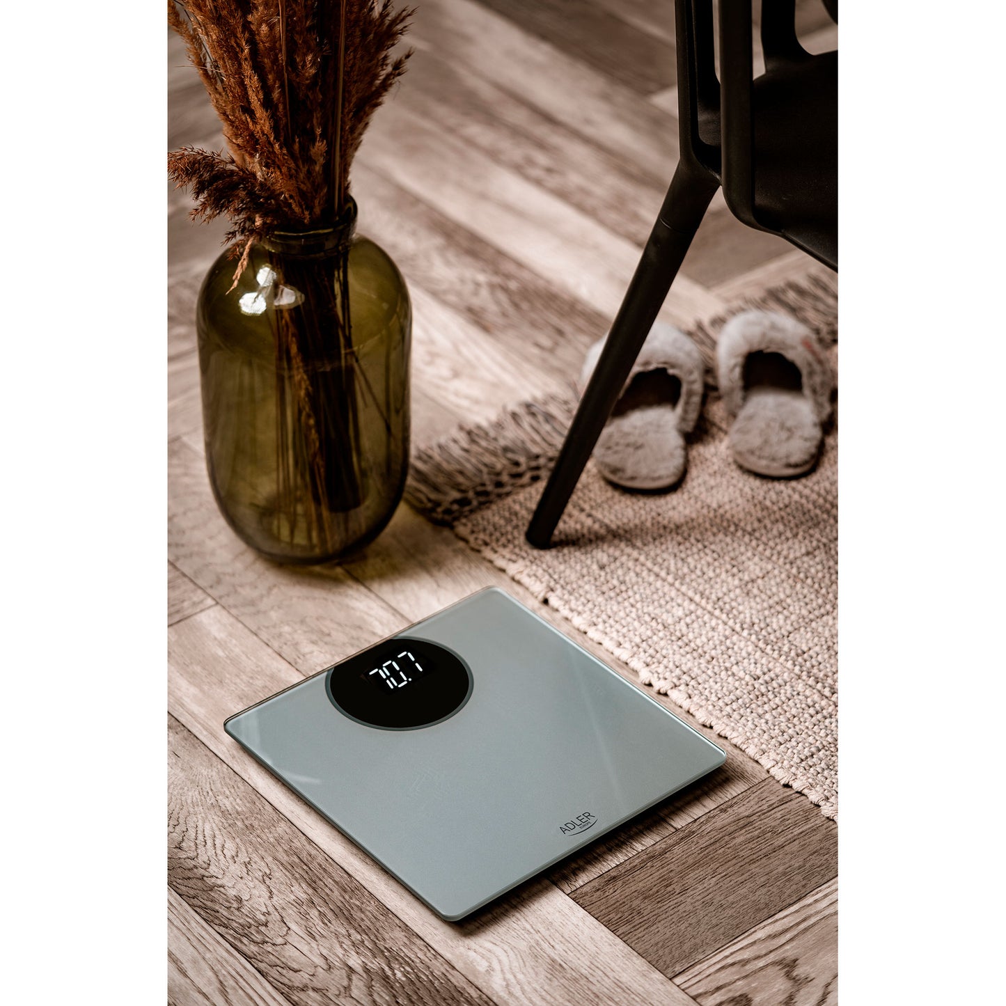 Báscula De Baño Digital Alta Precisión 180kg, Pantalla Led Apagado Automático, Vidrio Templado Adler Ad8175 Plata