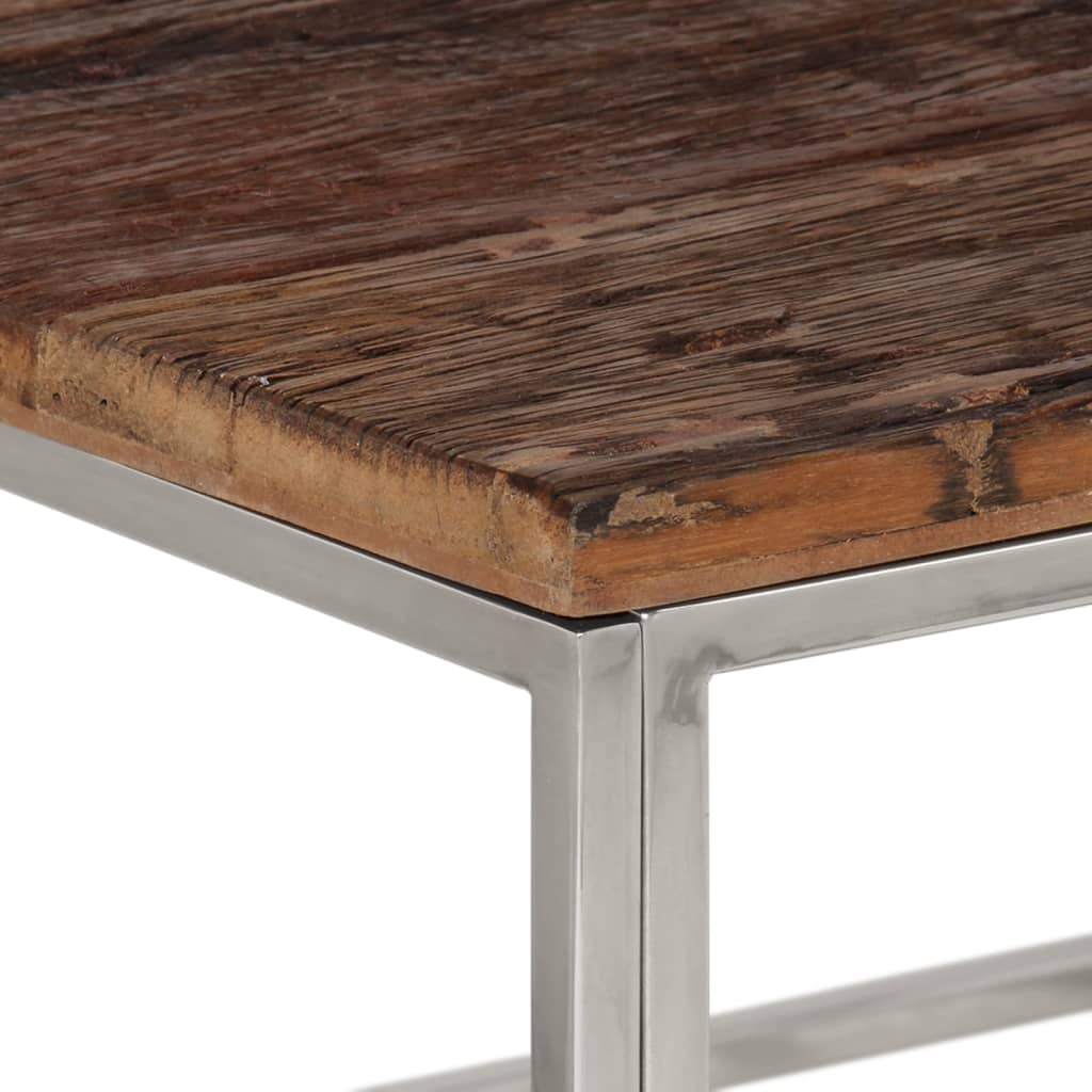 Mesa De Centro De Acero Inoxidable Plateado Y Madera Maciza_3