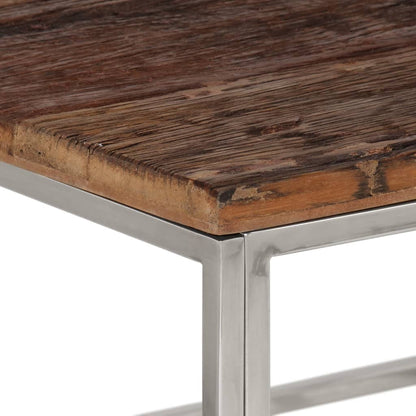Mesa De Centro De Acero Inoxidable Plateado Y Madera Maciza_3