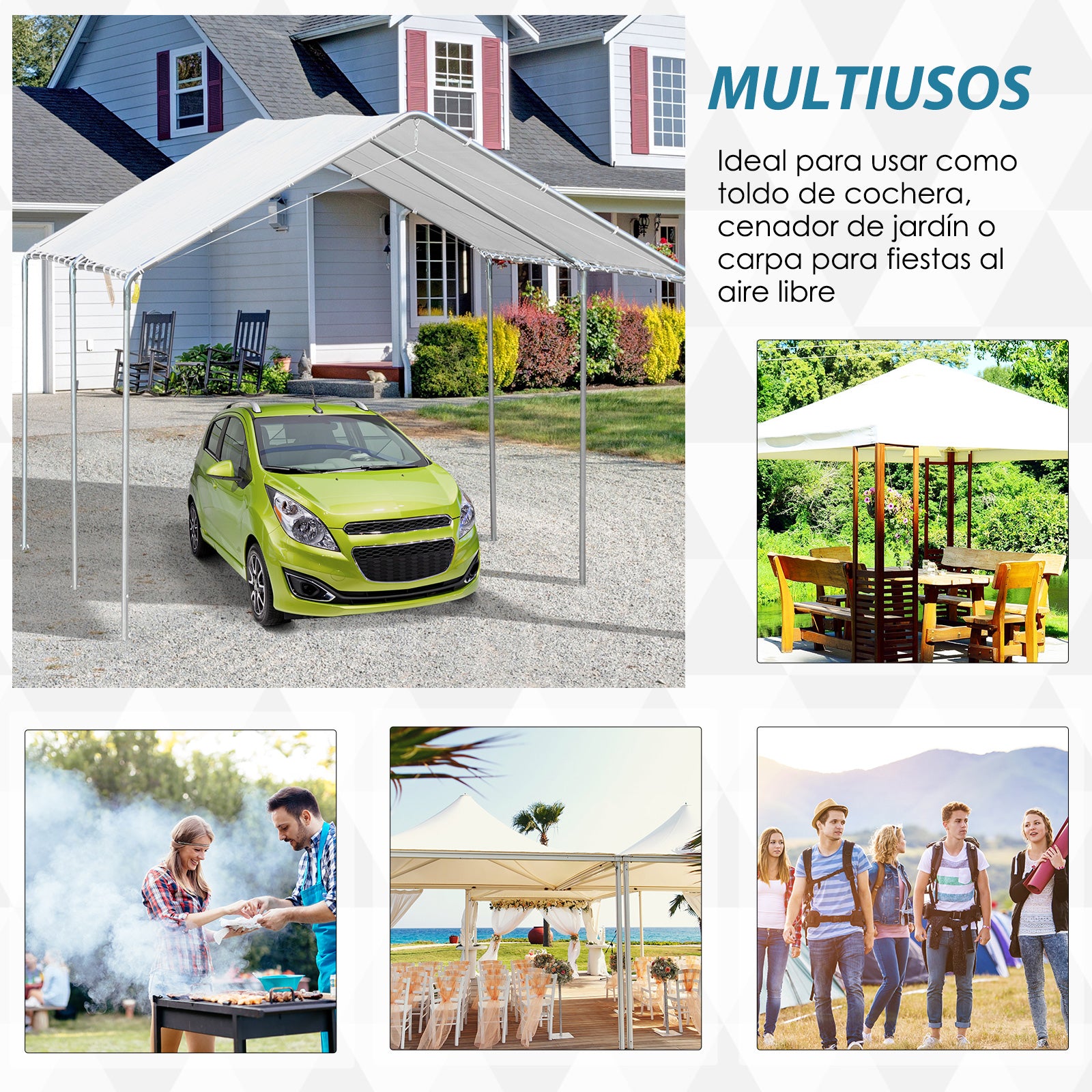 Outsunny Cochera Exterior 3x6m Con Toldo De Tela Pe Y Marco De Acero Galvanizado_5