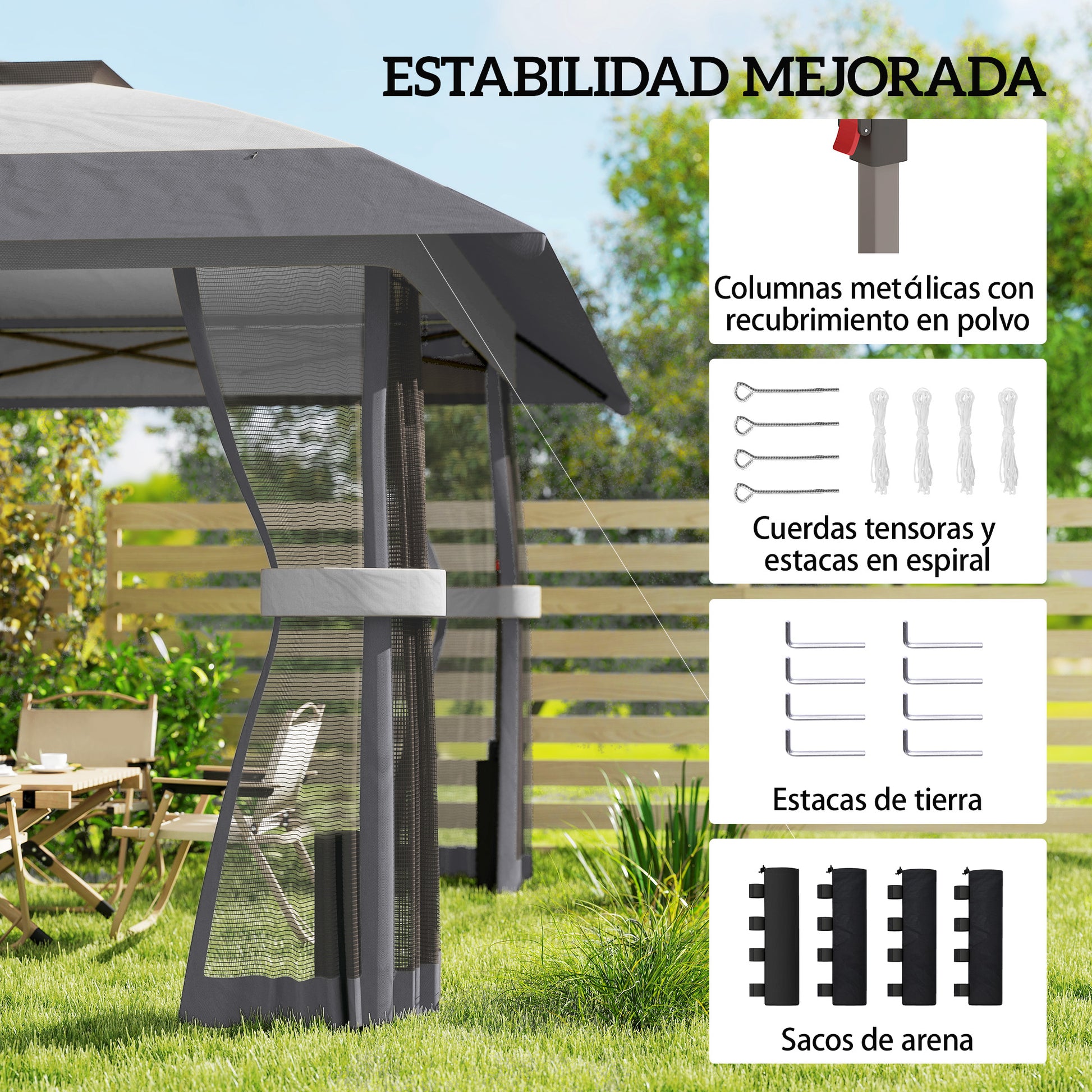 Outsunny Carpa Plegable 4x4 M Con Doble Techo Altura Ajustable 4 Laterales Gris_5