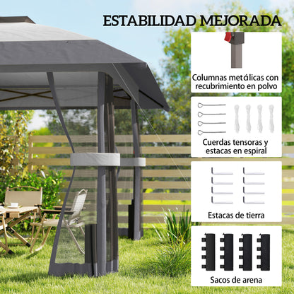 Outsunny Carpa Plegable 4x4 M Con Doble Techo Altura Ajustable 4 Laterales Gris_5