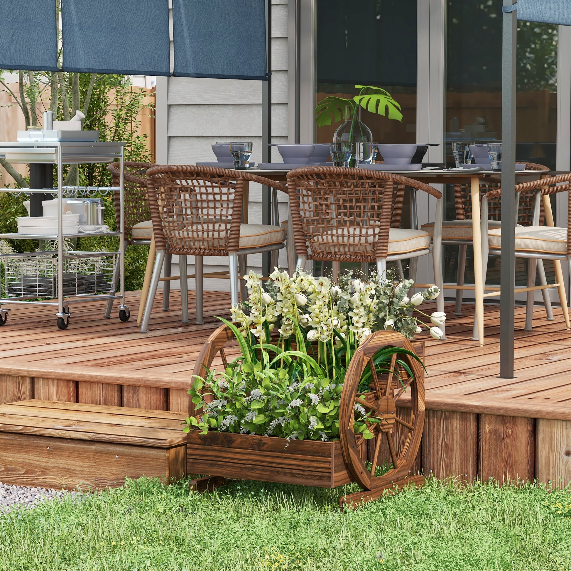Outsunny Jardinera De Madera Macetero De 3 Niveles 61x62x57 Cm Carbonizado_1