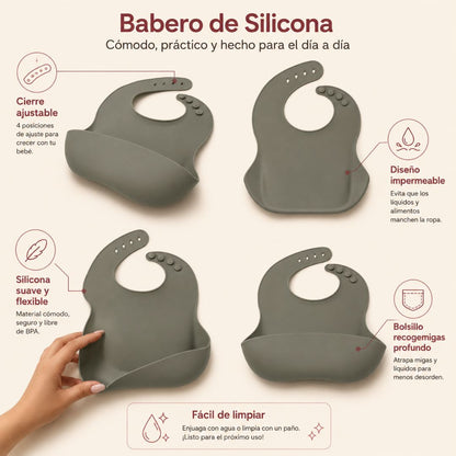 Bathby Pack De 3 Baberos De Silicona Para Bebé, Baberos Impermeables Con Bolsillo Recogecomida Y Reutilizables_2