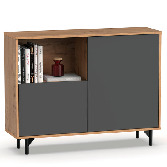 Aparador, Mueble Salón Auxiliar, Buffet, 2 Puertas, 1 Estante 86x112x33 Cm Recibidor Moderno, Briebe, Fokus, Gris_0