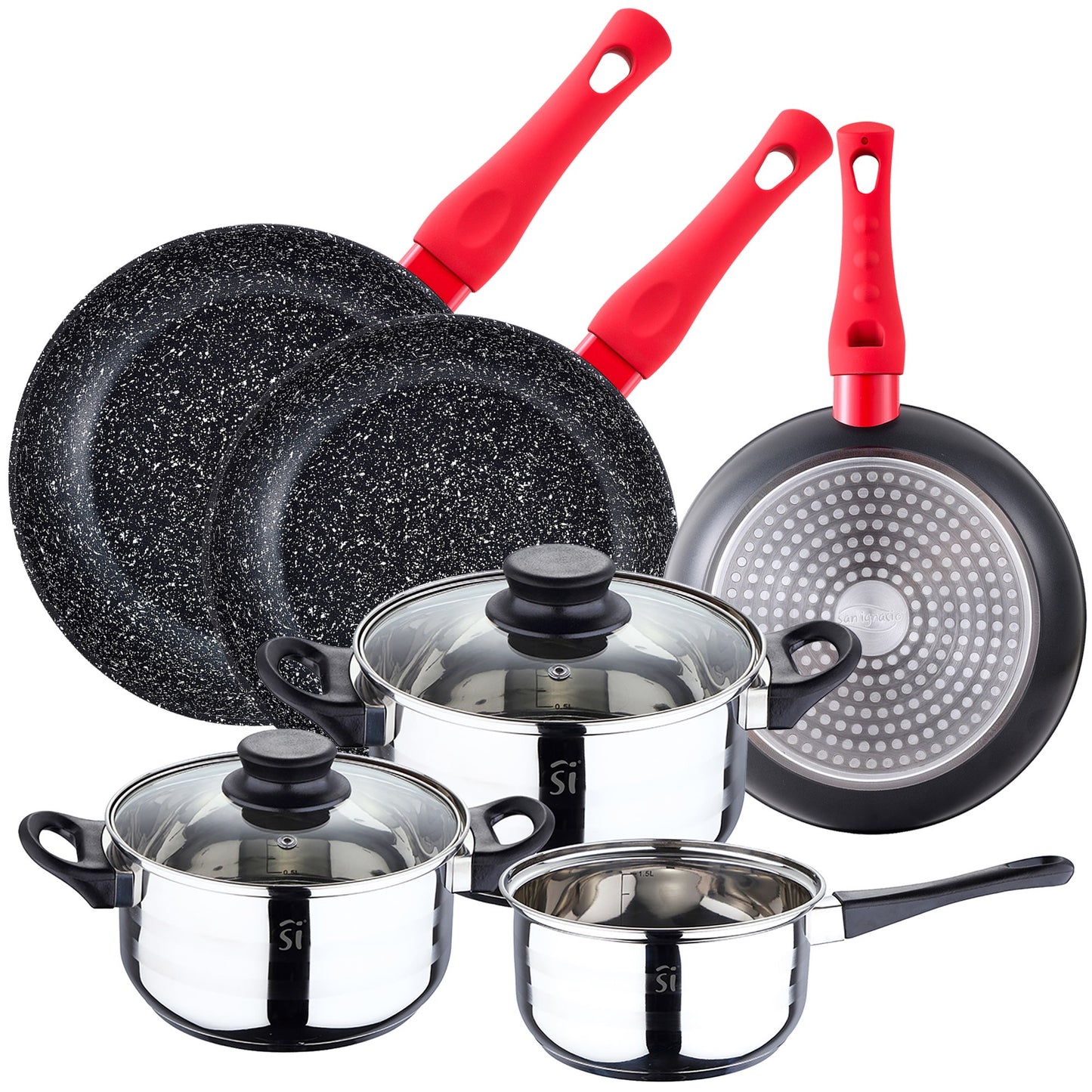 Pack Batería De Cocina 5 Piezas + Set De 3pc Sartenes 20/24/28cm En Aluminio Forjado_0
