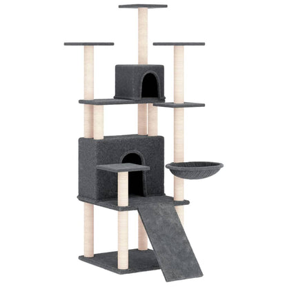 Vidaxl Rascador Para Gatos Con Postes De Sisal Gris Oscuro 154 Cm_0