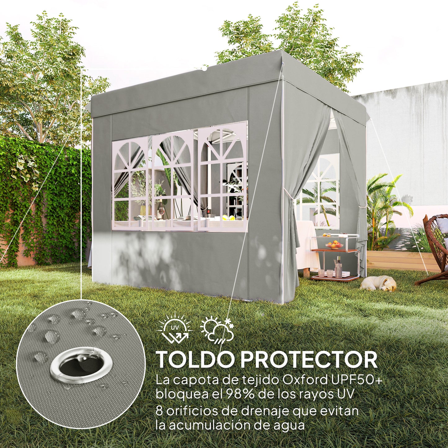 Outsunny Carpa Plegable 2,5x2,5 M Con Altura Ajustable 4 Laterales Upf50+ Gris_5
