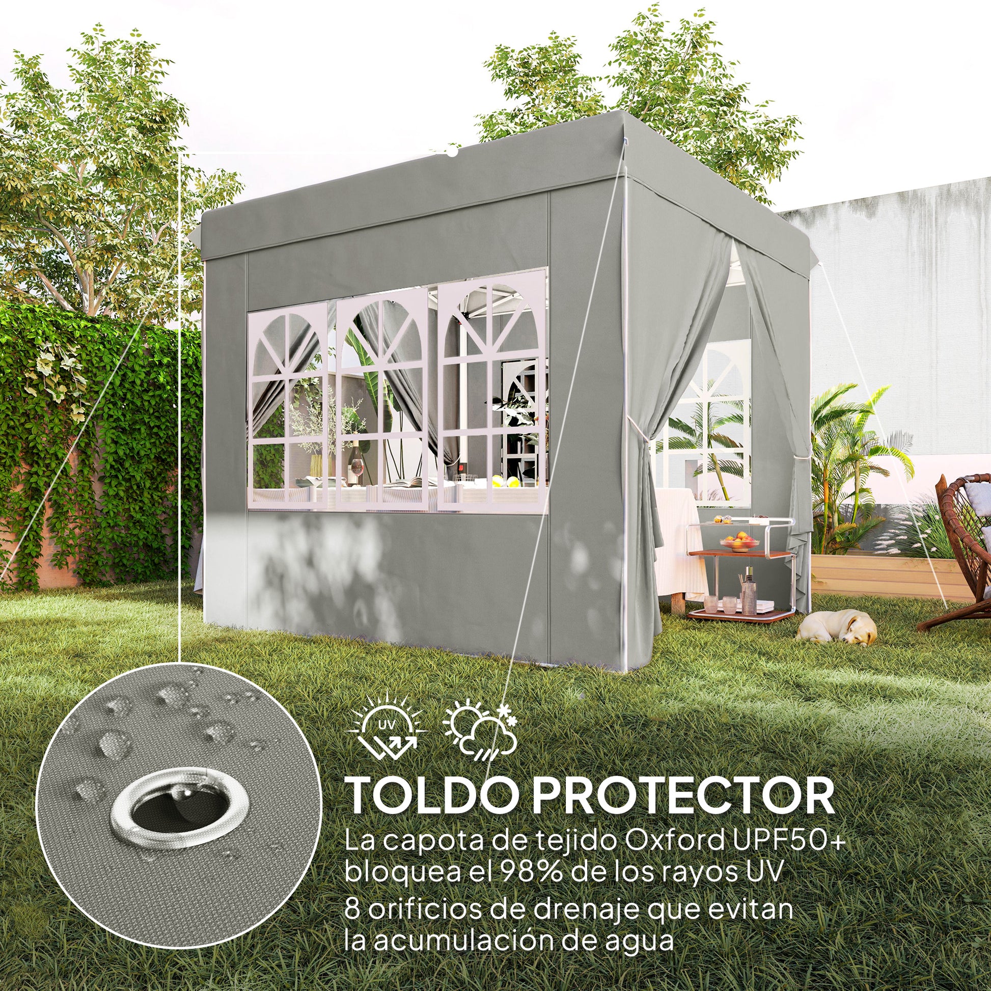 Outsunny Carpa Plegable 2,5x2,5 M Con Altura Ajustable 4 Laterales Upf50+ Gris_5