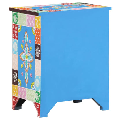 Mesita De Noche Pintada A Mano Madera Maciza Mango 40x30x50 Cm_3