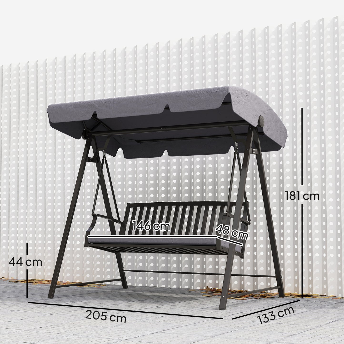 Outsunny Columpio De Jardín De 3 Plazas Con Toldo Ajustable Y Cojín Gris_2