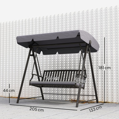 Outsunny Columpio De Jardín De 3 Plazas Con Toldo Ajustable Y Cojín Gris_2
