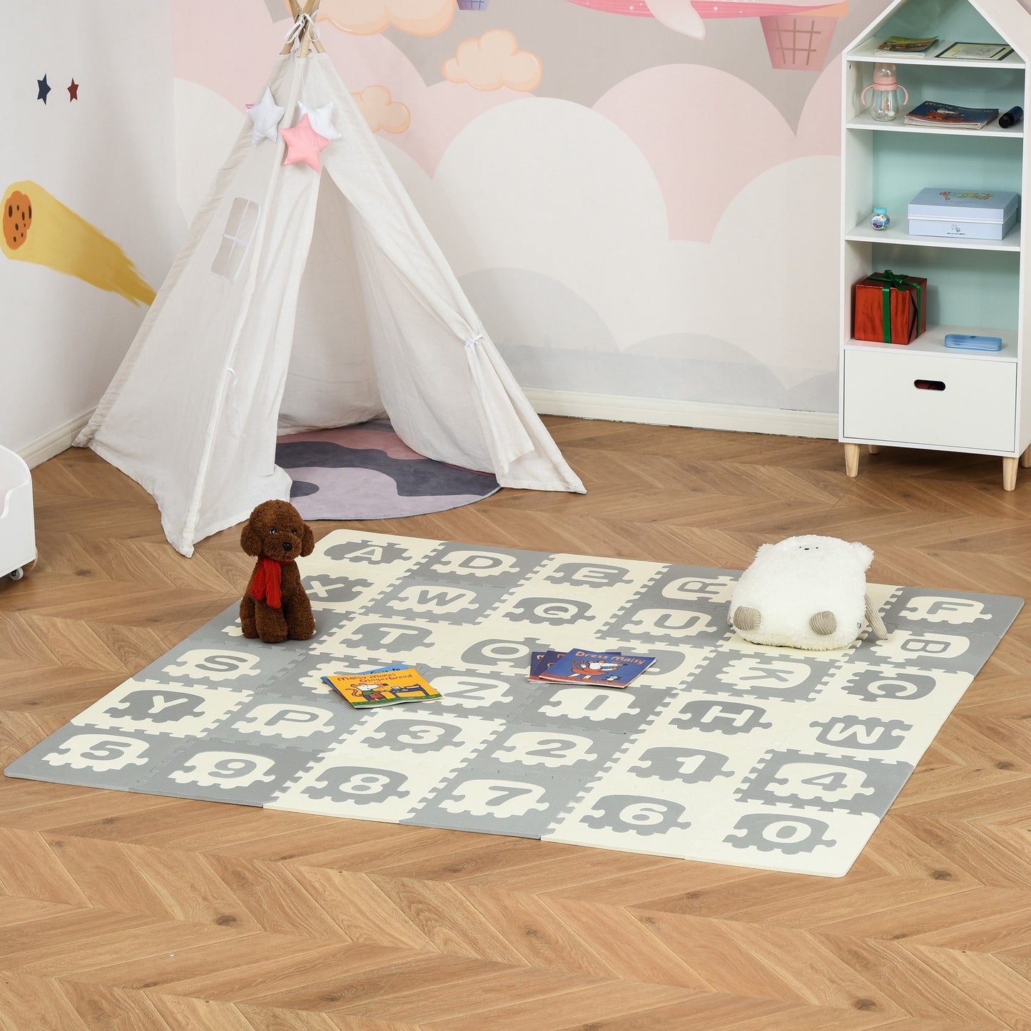 Homcom Alfombra Puzzle Para Bebés 36 Piezas De Eva Con 26 Letras (a-z) Y Números_1