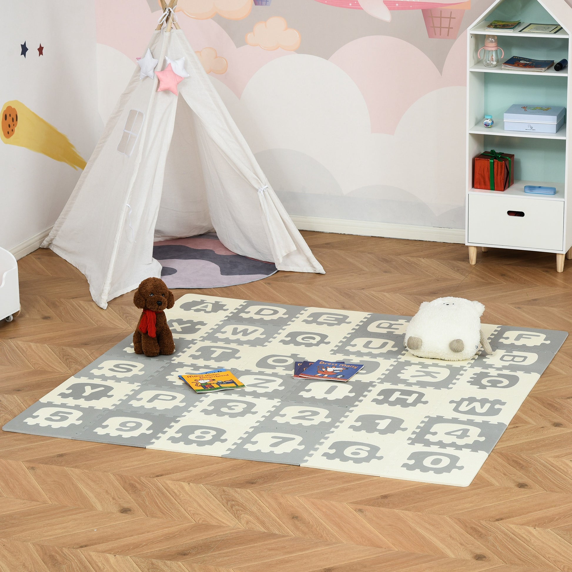 Homcom Alfombra Puzzle Para Bebés 36 Piezas De Eva Con 26 Letras (a-z) Y Números_1